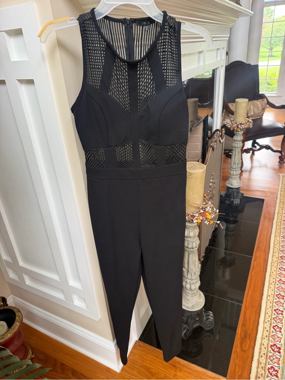 iris Black Mesh-Inset Sleeveless Jumpsuit
